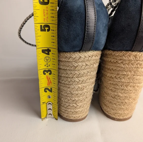 TORY BURCH Positano Suede Lace Up Platform Heel Women Sandals Size 9.5 Blue Beig - Picture 9 of 14
